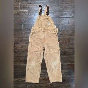 VTG Distressed Brown Canvas Carhartt Overalls Bib Men’s 38x30 Trashed Runs Small